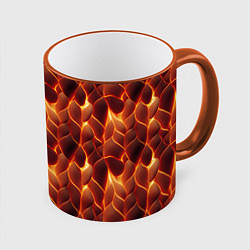 Кружка 3D Огненная мозаичная текстура, цвет: 3D-оранжевый кант