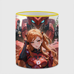 Кружка 3D Аска Ленгли и робот, цвет: 3D-желтый кант — фото 2