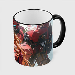 Кружка 3D Аска Ленгли и робот, цвет: 3D-черный кант