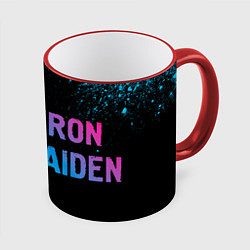 Кружка 3D Iron Maiden - neon gradient: надпись и символ, цвет: 3D-красный кант