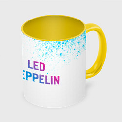 Кружка 3D Led Zeppelin neon gradient style: надпись и символ, цвет: 3D-белый + желтый