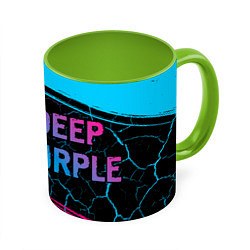 Кружка 3D Deep Purple - neon gradient: надпись и символ, цвет: 3D-белый + светло-зеленый