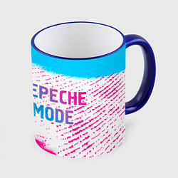 Кружка 3D Depeche Mode neon gradient style: надпись и символ, цвет: 3D-синий кант