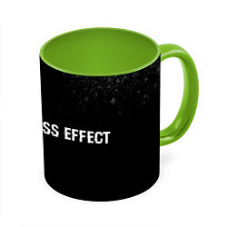 Кружка 3D Mass Effect glitch на темном фоне: надпись и симво, цвет: 3D-белый + светло-зеленый