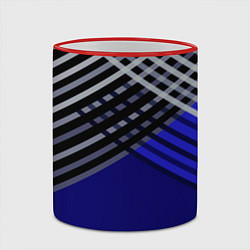 Кружка 3D Белые и серые полосы на синем фоне, цвет: 3D-красный кант — фото 2