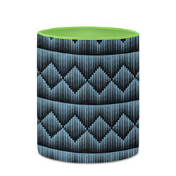 Кружка 3D Черные синие объемные ромбы, цвет: 3D-белый + светло-зеленый — фото 2