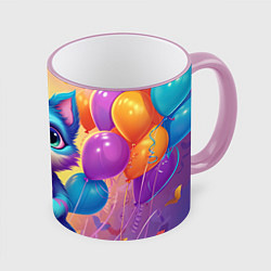 Кружка 3D Котик с воздушными шариками, цвет: 3D-розовый кант