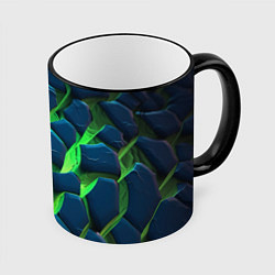 Кружка 3D Разломленные зеленые плиты, цвет: 3D-черный кант