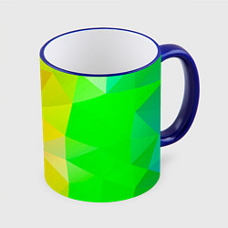 Кружка 3D Жёлто-зелёная геометрия, цвет: 3D-синий кант