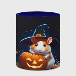 Кружка 3D Хомяк в шляпе ведьмы и тыква на Хэллоуин, цвет: 3D-белый + синий — фото 2