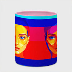 Кружка 3D Две голубоглазые девушки в прямоугольной рамке, цвет: 3D-белый + розовый — фото 2