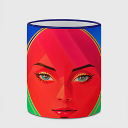 Кружка 3D Девушка красноликая овал в прямоугольнике, цвет: 3D-синий кант — фото 2