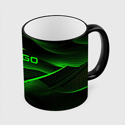 Кружка 3D CSGO green abstract lines, цвет: 3D-черный кант