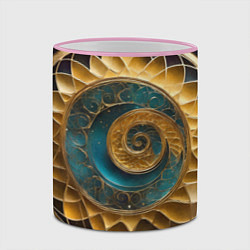 Кружка 3D Синий золотой водоворот декоративный орнамент, цвет: 3D-розовый кант — фото 2