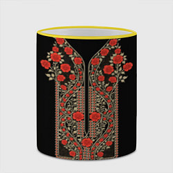 Кружка 3D Растительный цветочный орнамент - красные розы на, цвет: 3D-желтый кант — фото 2