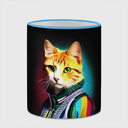 Кружка 3D Модный рыжий кот - неон - поп-арт, цвет: 3D-небесно-голубой кант — фото 2