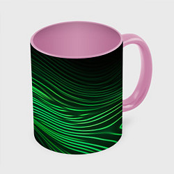 Кружка 3D Green neon lines, цвет: 3D-белый + розовый