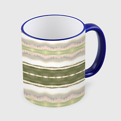Кружка 3D Тай дай полосы в оливковых тонах, цвет: 3D-синий кант