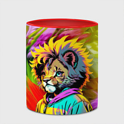 Кружка 3D Funny lion cub - pop art, цвет: 3D-белый + красный — фото 2