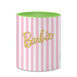 Кружка 3D Barbie - золотая надпись и бело-розовые полосы, цвет: 3D-белый + светло-зеленый — фото 2