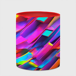 Кружка 3D Неоновые разноцветные пластины, цвет: 3D-белый + красный — фото 2