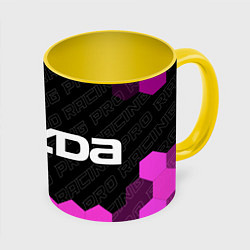 Кружка 3D Mazda pro racing: надпись и символ, цвет: 3D-белый + желтый