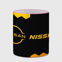 Кружка 3D Nissan - gold gradient: надпись и символ, цвет: 3D-розовый кант — фото 2