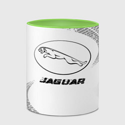 Кружка 3D Jaguar speed на светлом фоне со следами шин, цвет: 3D-белый + светло-зеленый — фото 2