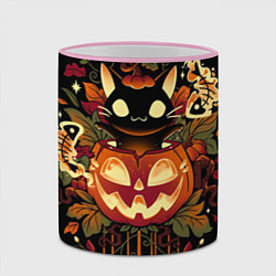 Кружка 3D Котик в тыкве - хэллоуин, цвет: 3D-розовый кант — фото 2