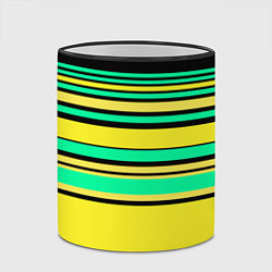 Кружка 3D Разноцветный черно желтый с зеленым полосатый узор, цвет: 3D-черный кант — фото 2