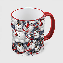 Кружка 3D Зимний паттерн со снеговиками, цвет: 3D-красный кант