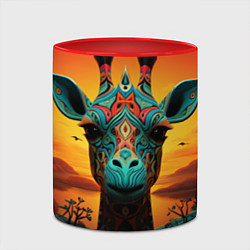 Кружка 3D Жираф в стиле фолк-арт, цвет: 3D-белый + красный — фото 2