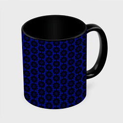 Кружка 3D Чёрно-синий паттерн стилизованные цветы, цвет: 3D-белый + черный