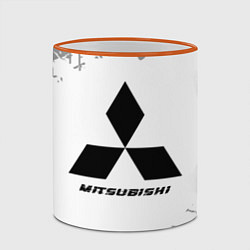 Кружка 3D Mitsubishi speed на светлом фоне со следами шин, цвет: 3D-оранжевый кант — фото 2
