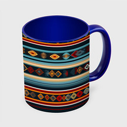 Кружка 3D Этнический орнамент в горизонтальную полоску, цвет: 3D-белый + синий