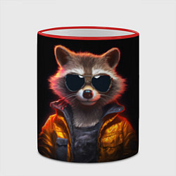 Кружка 3D Енот - cyberpunk, цвет: 3D-красный кант — фото 2