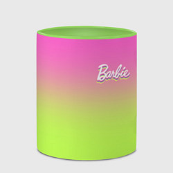 Кружка 3D Барби: градиент розовый и ярко-зеленый, цвет: 3D-белый + светло-зеленый — фото 2