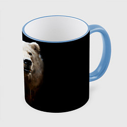 Кружка 3D Славянка с большим белым медведем, цвет: 3D-небесно-голубой кант