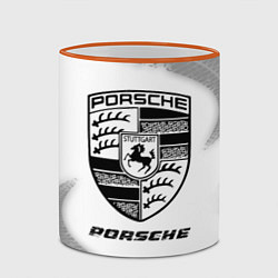 Кружка 3D Porsche speed на светлом фоне со следами шин, цвет: 3D-оранжевый кант — фото 2