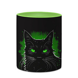 Кружка 3D Портрет черного кота в зеленом свечении, цвет: 3D-белый + светло-зеленый — фото 2