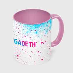 Кружка 3D Megadeth neon gradient style по-горизонтали, цвет: 3D-белый + розовый