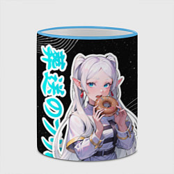 Кружка 3D Фрирен кушает пончик, цвет: 3D-небесно-голубой кант — фото 2