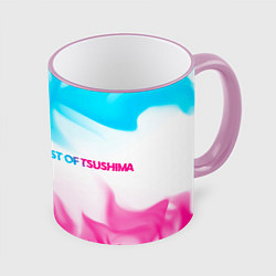 Кружка 3D Ghost of Tsushima neon gradient style по-горизонта, цвет: 3D-розовый кант