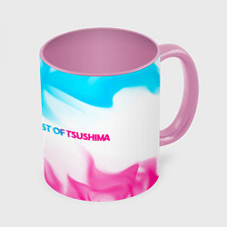 Кружка 3D Ghost of Tsushima neon gradient style по-горизонта, цвет: 3D-белый + розовый