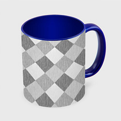Кружка 3D Серый плед геометрический узор с текстурой, цвет: 3D-белый + синий