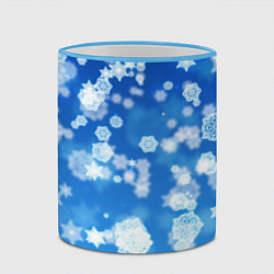 Кружка 3D Декоративные снежинки на синем, цвет: 3D-небесно-голубой кант — фото 2
