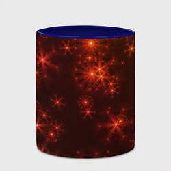 Кружка 3D Абстрактные светящиеся красно оранжевые снежинки, цвет: 3D-белый + синий — фото 2