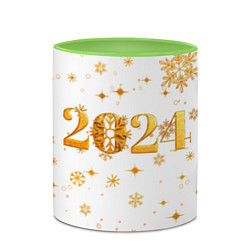 Кружка 3D Новый 2024 год - золотой, цвет: 3D-белый + светло-зеленый — фото 2