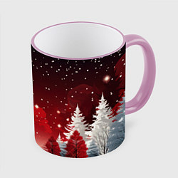 Кружка 3D Зимний берег реки с деревьями и льдом, цвет: 3D-розовый кант