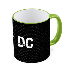 Кружка 3D AC DC glitch на темном фоне по-горизонтали, цвет: 3D-светло-зеленый кант